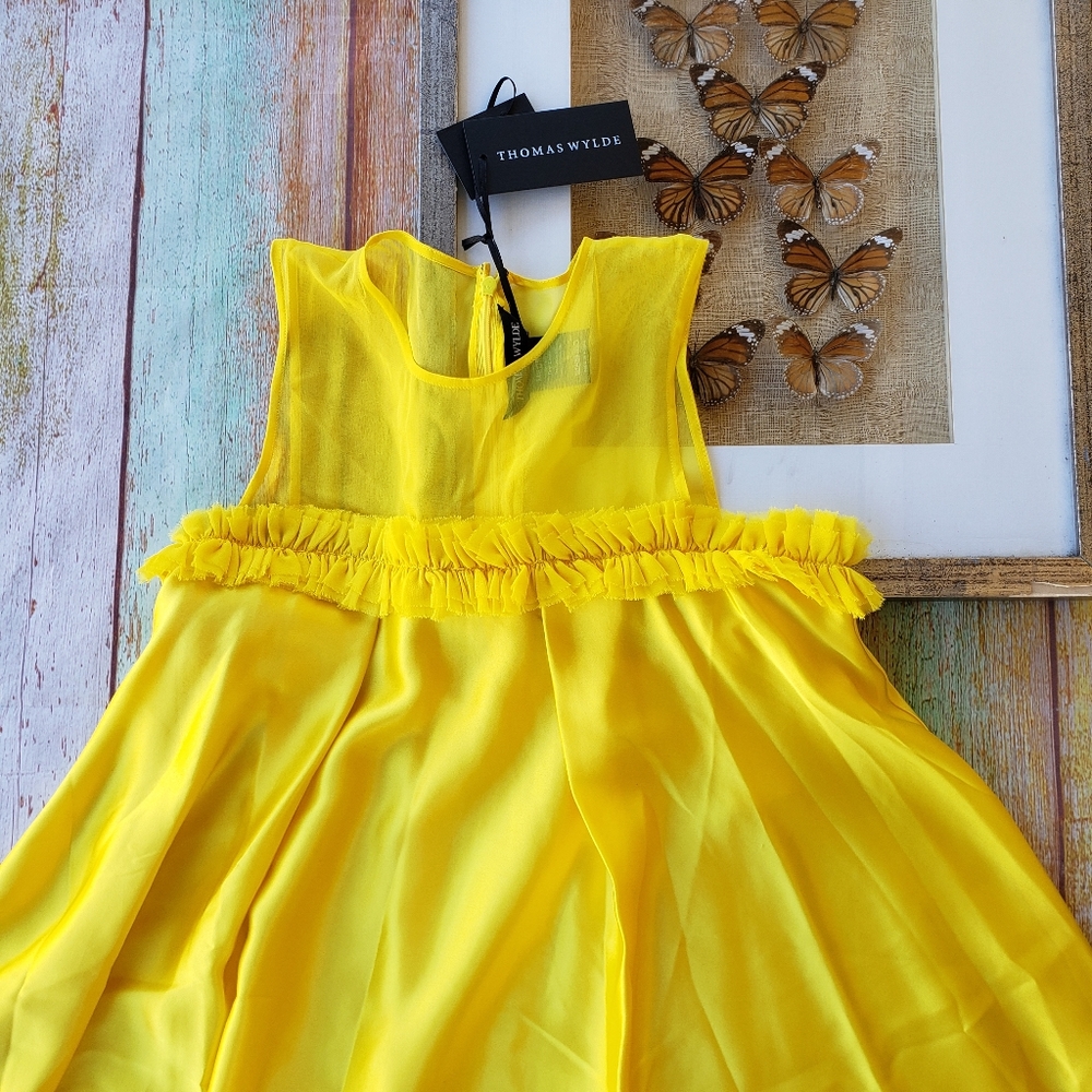 Thomas Wylde Yellow Silk Asymmetrical Shift Dress - Picture 2 of 7